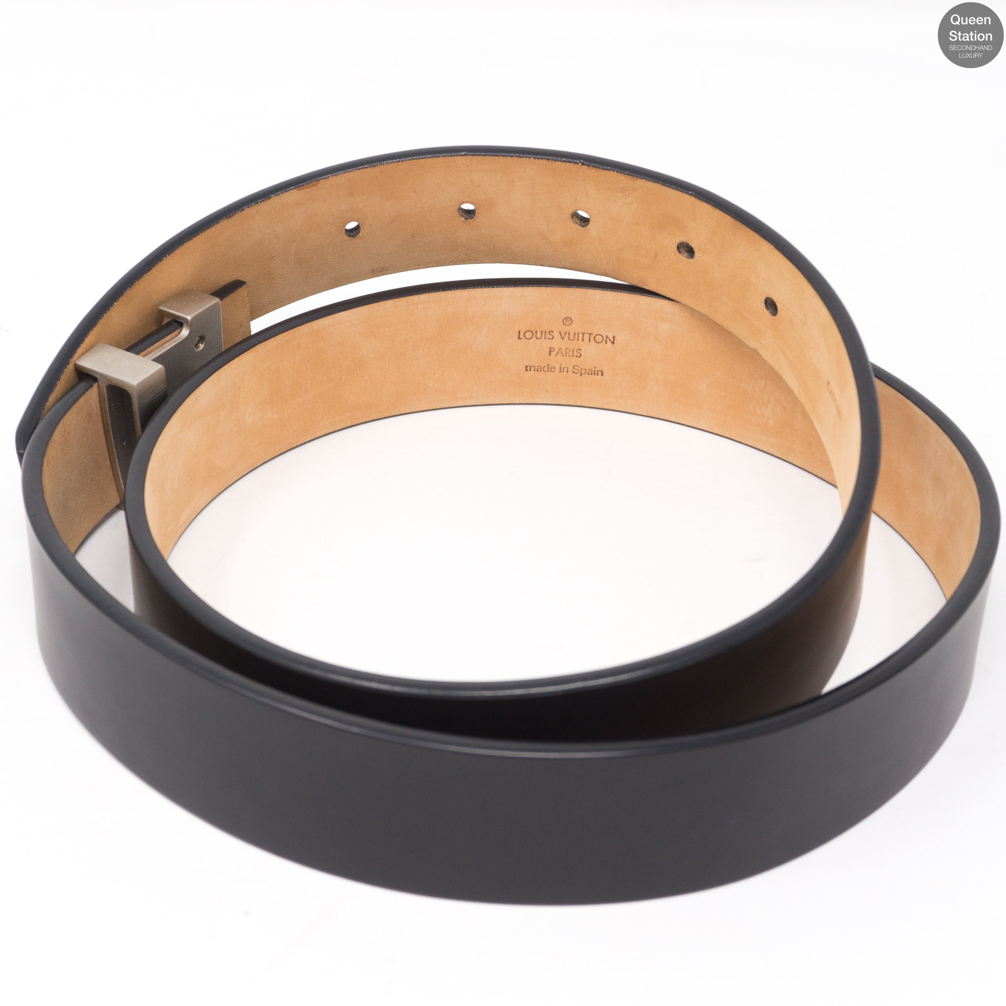 LV Initiales Black Leather Belt 85 / 30