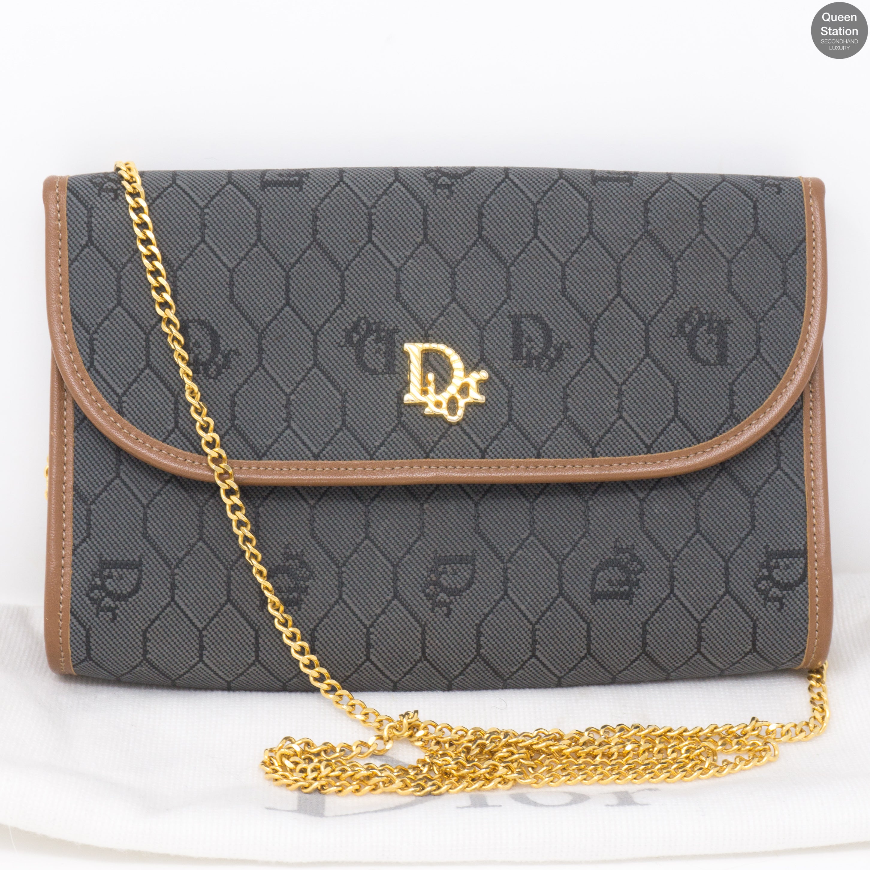 Gray Canvas Chain Clutch
