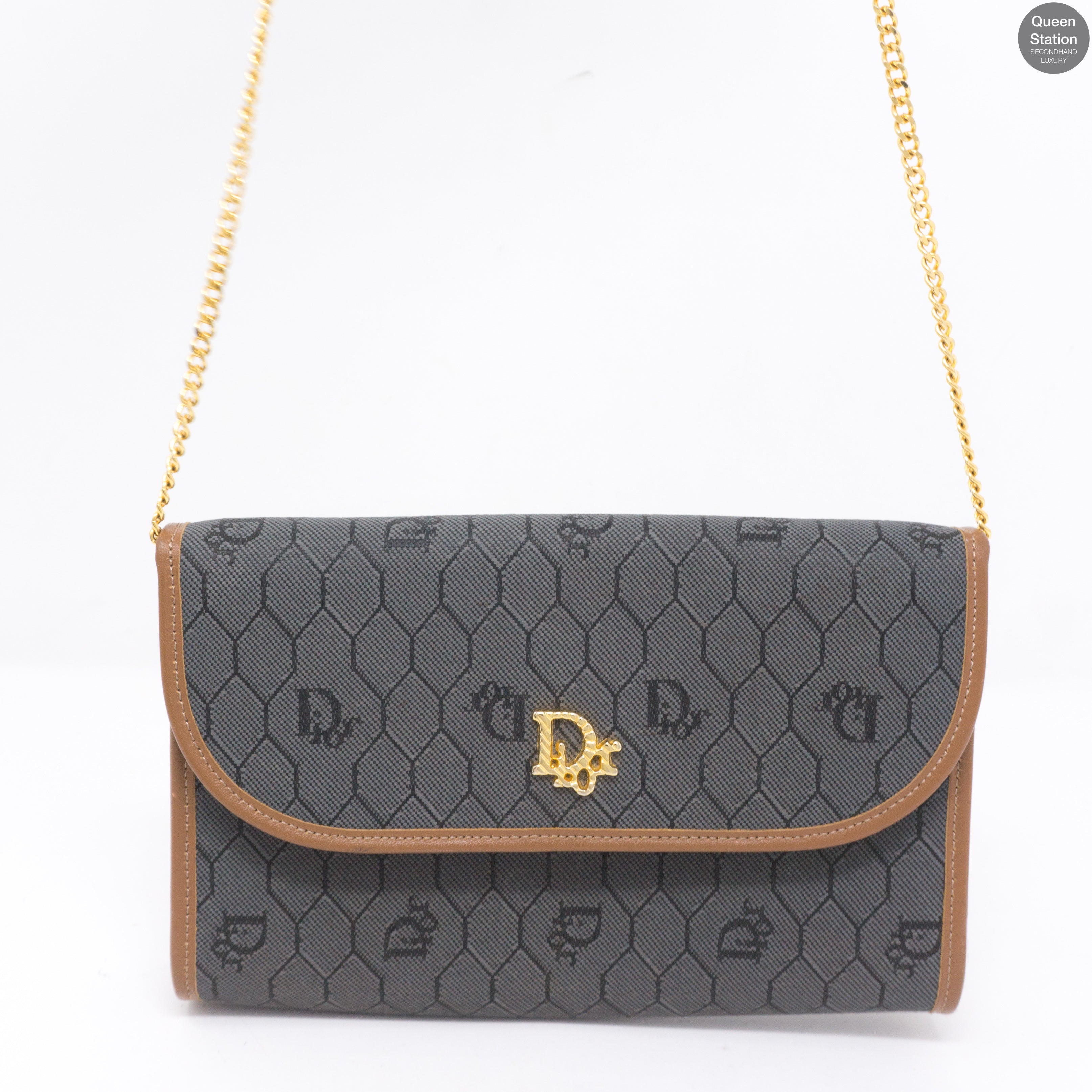 Gray Canvas Chain Clutch