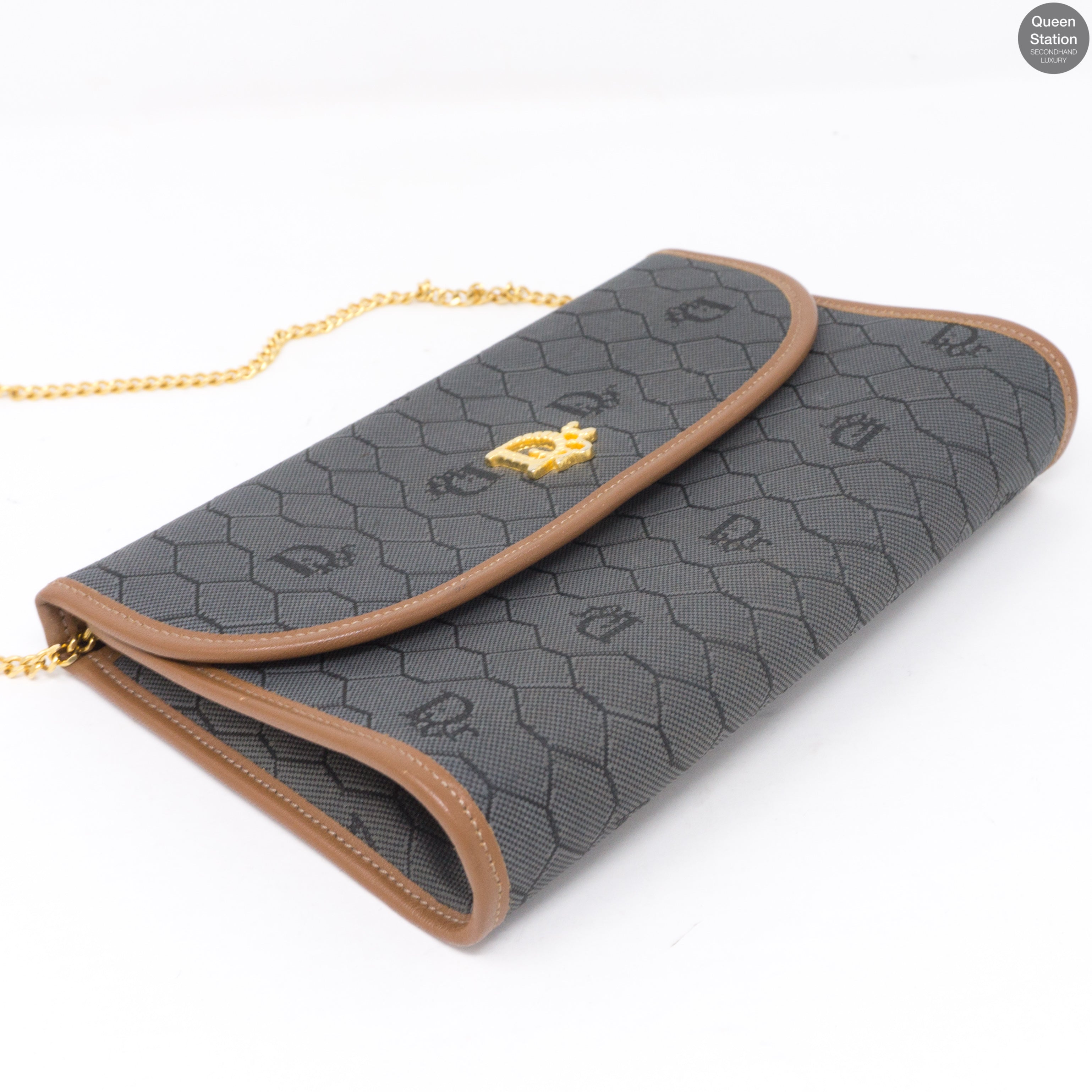 Gray Canvas Chain Clutch