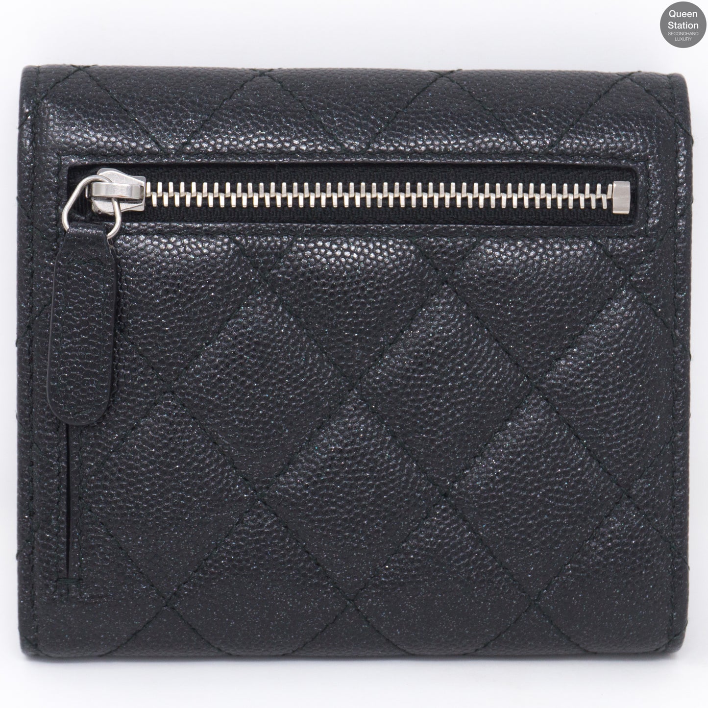 Classic Small Flap Wallet Black Caviarskin Leather