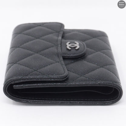 Classic Small Flap Wallet Black Caviarskin Leather