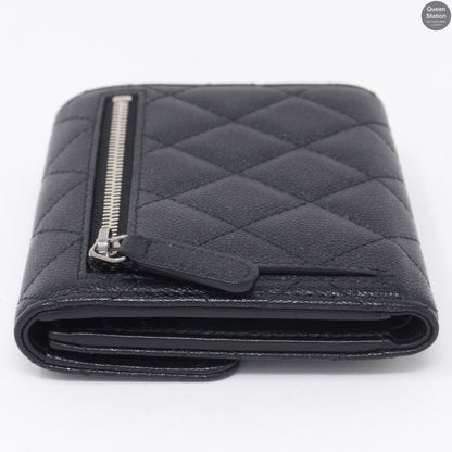 Classic Small Flap Wallet Black Caviarskin Leather