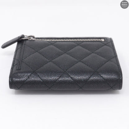 Classic Small Flap Wallet Black Caviarskin Leather