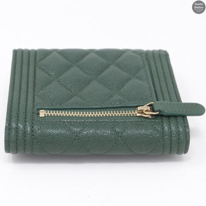 Boy Small Flap Wallet Green Caviarskin Leather