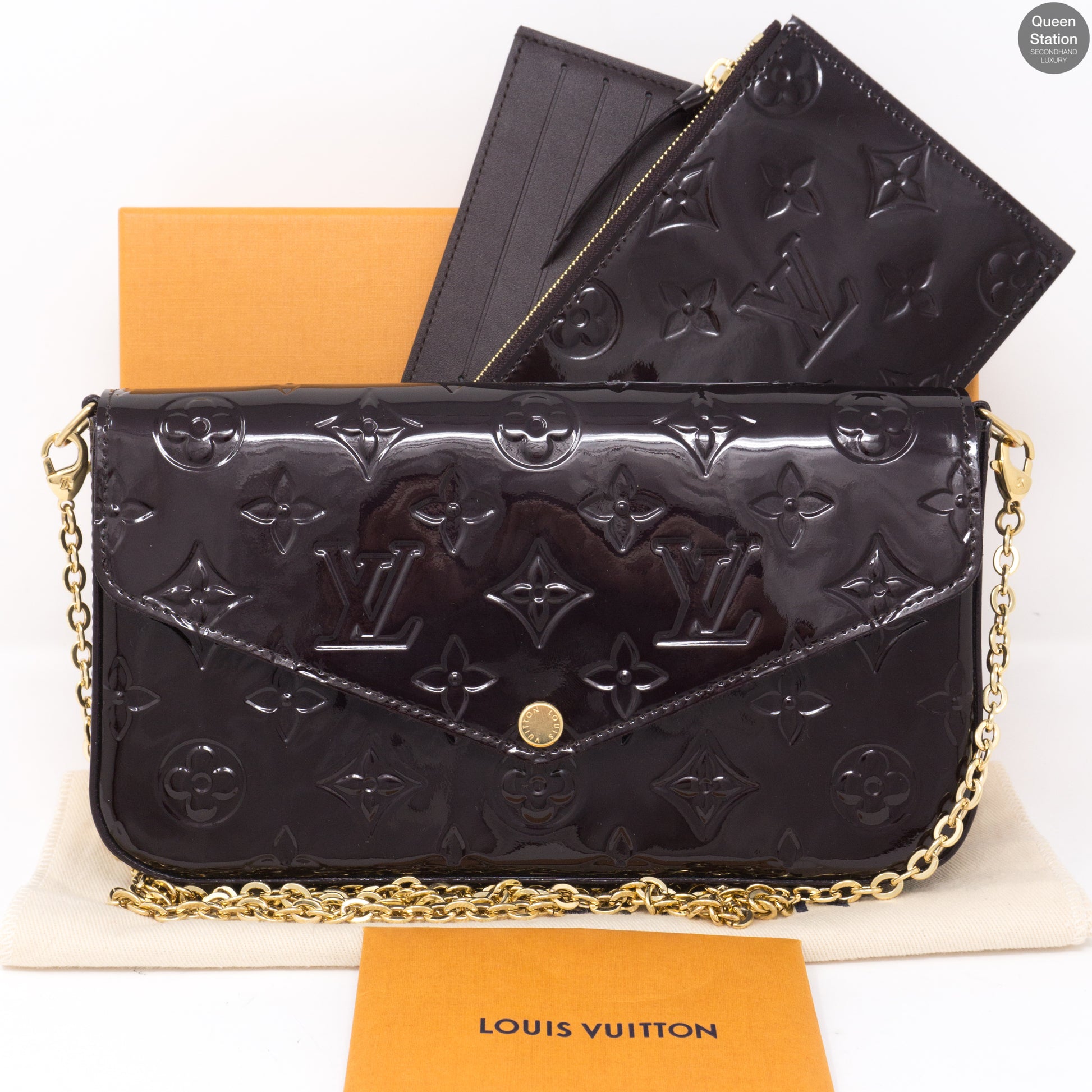 Louis Vuitton Vernis Pochette Felicie Chain Wallet Amarante