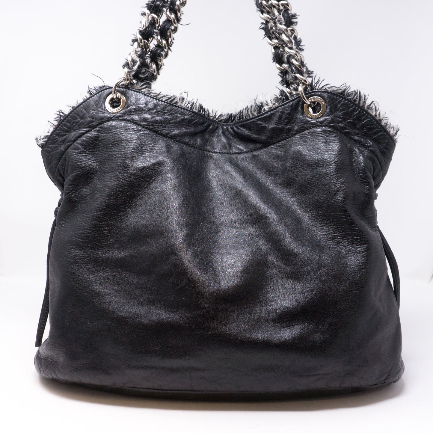 CC Leather And Tweed Chain Tote Bag