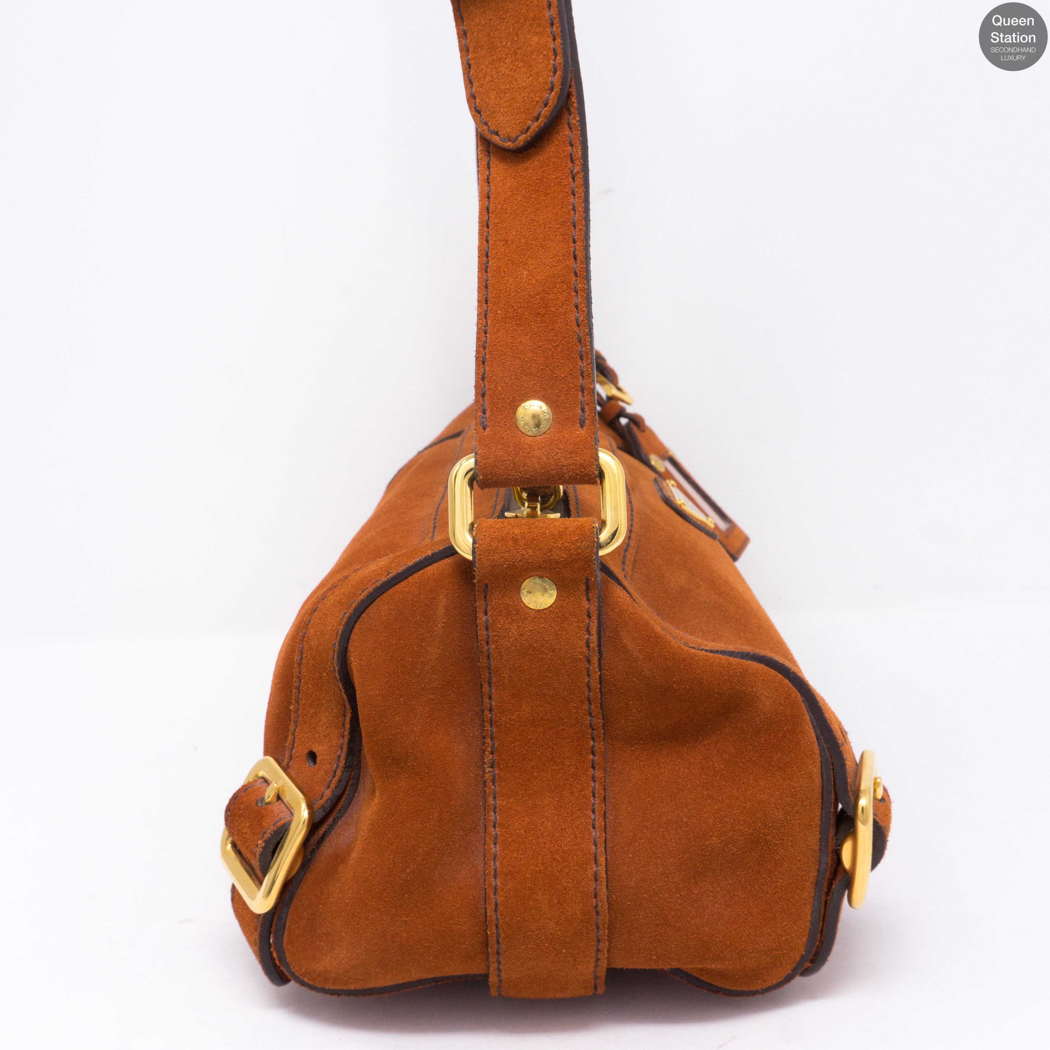 Orange Suede Leather Shoulder Bag