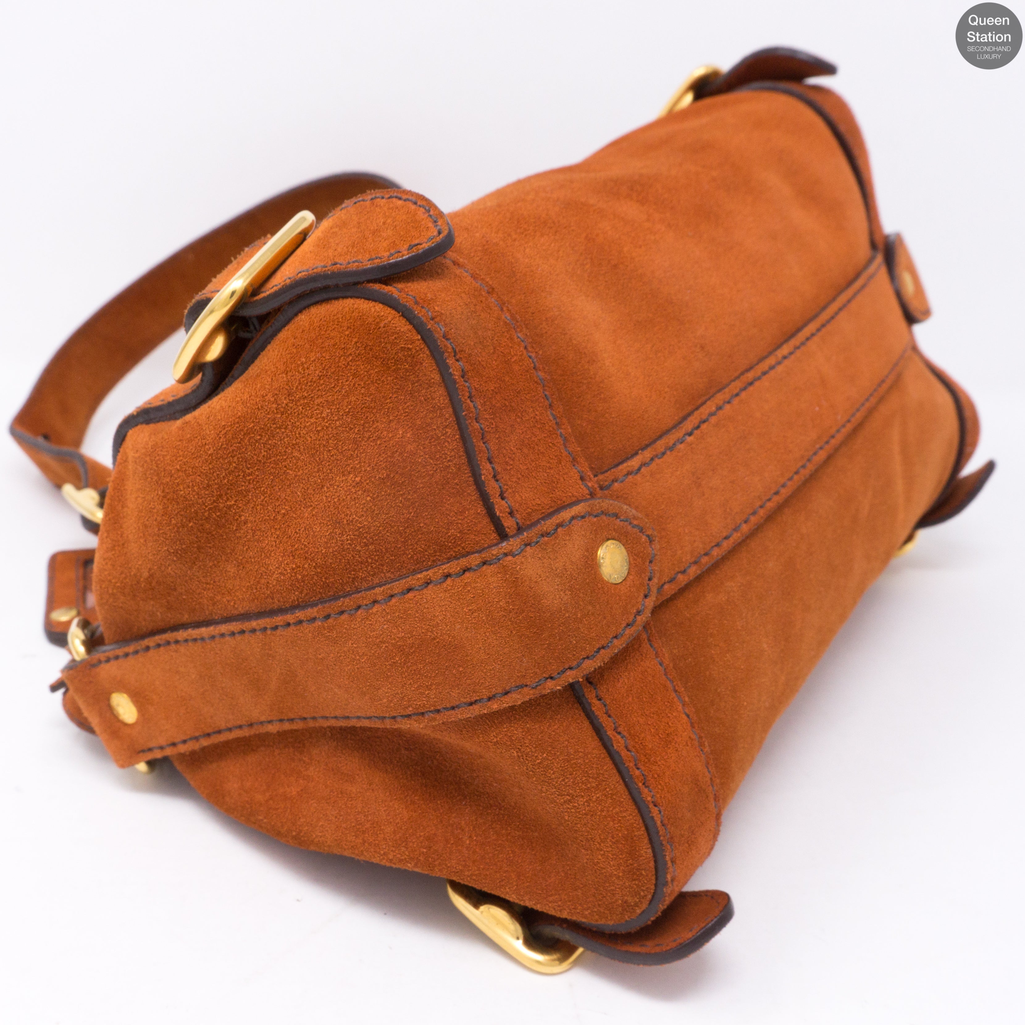 Orange Suede Leather Shoulder Bag