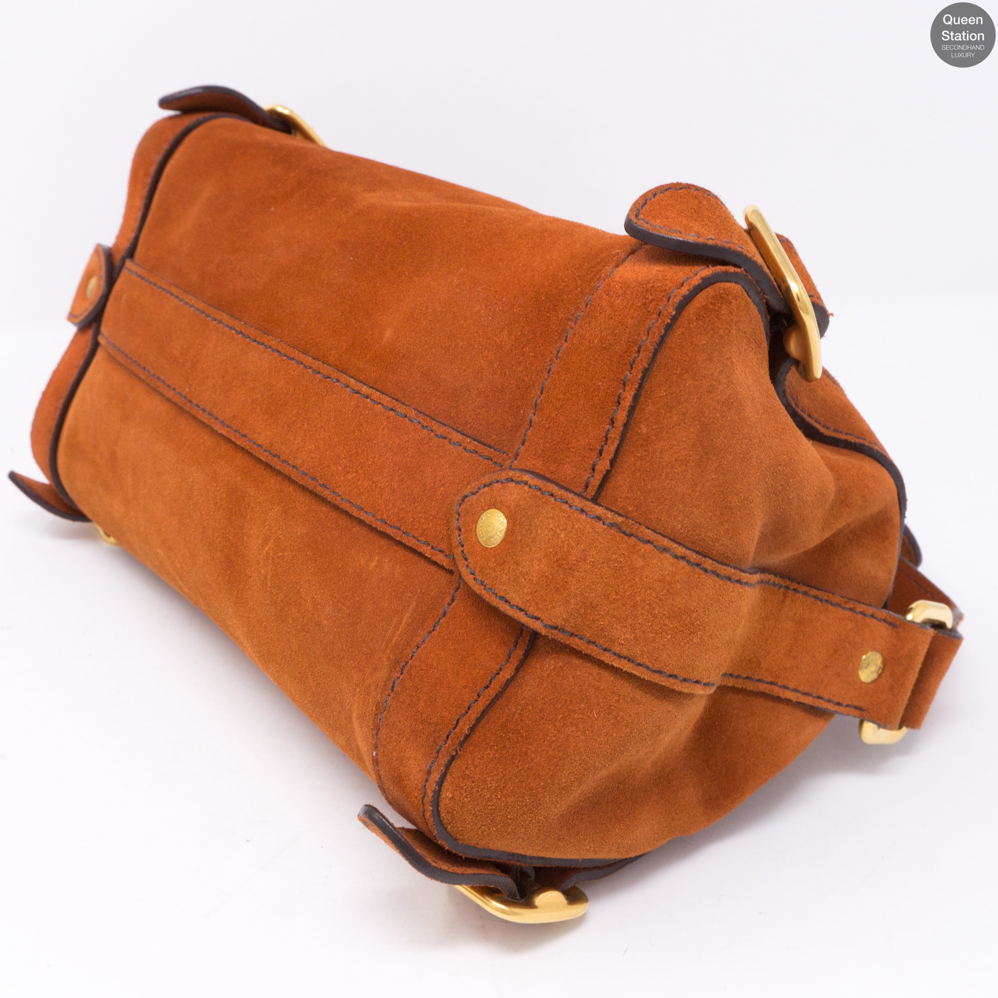 Orange Suede Leather Shoulder Bag