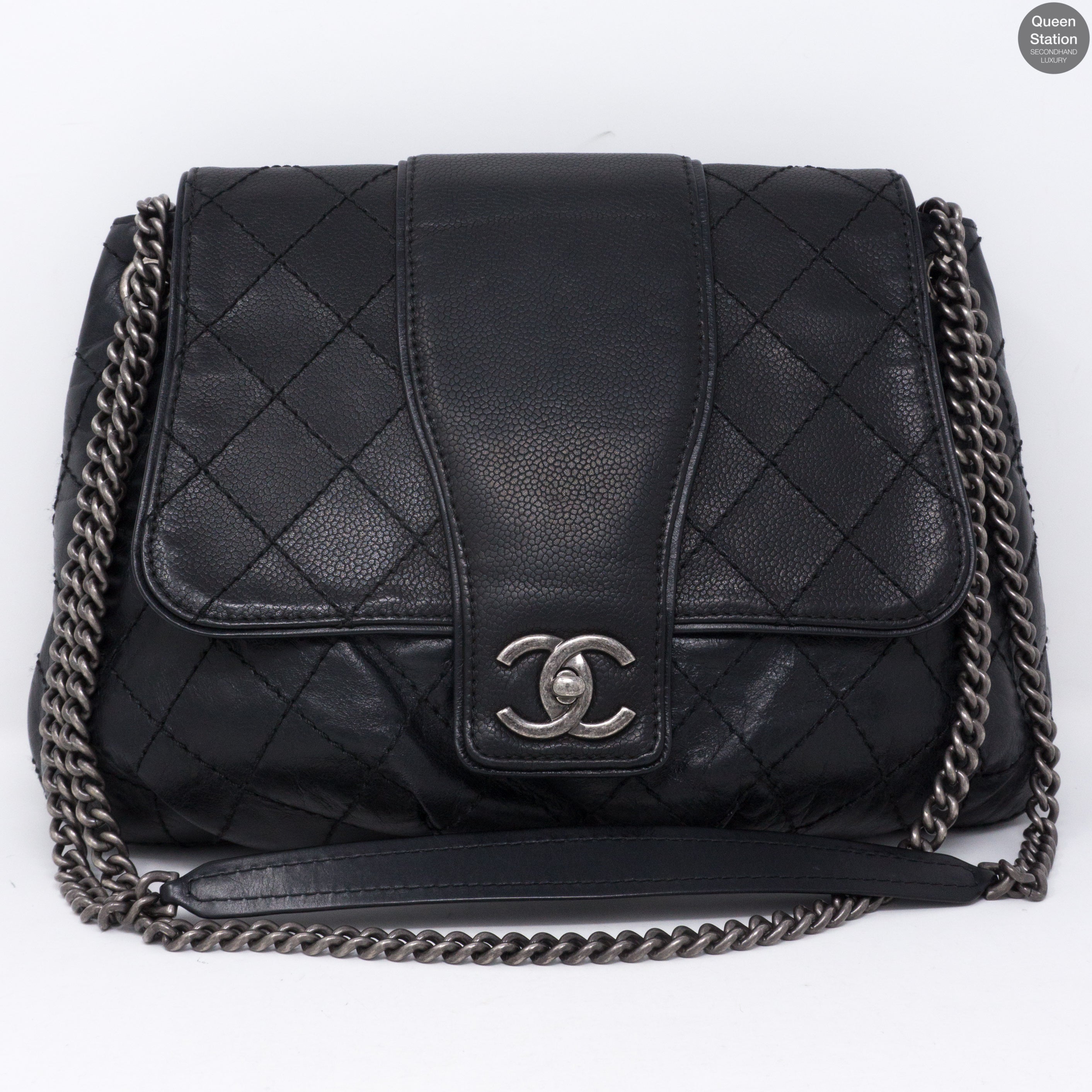 Large Black Leather Messenger Bag