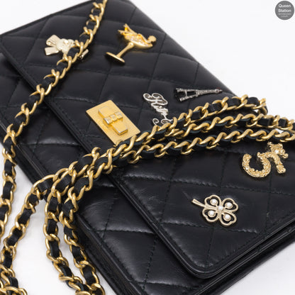 Black Leather Lucky Charms Wallet On Chain