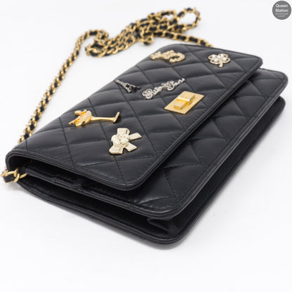 Black Leather Lucky Charms Wallet On Chain