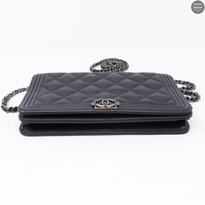 Charcoal Gray Caviar Leather Boy Wallet On Chain