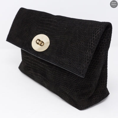 Clemmie Oversized Black Suede Clutch