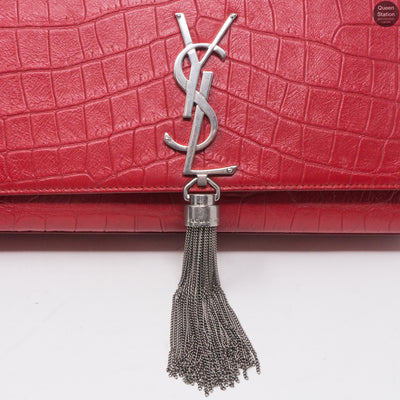 Kate Medium Tassel Crocodile Embossed Leather