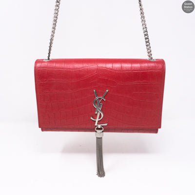 Kate Medium Tassel Crocodile Embossed Leather