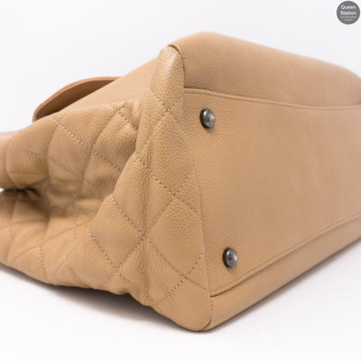 Beige Quilted Tote Bag With Pouch