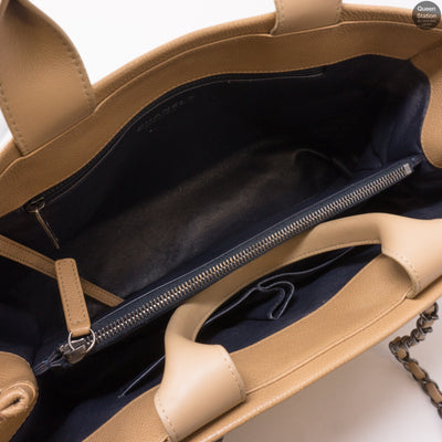 Beige Quilted Tote Bag With Pouch