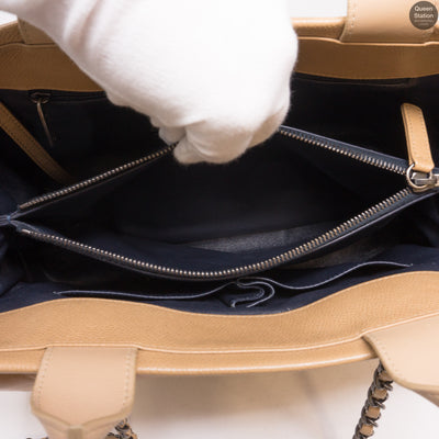 Beige Quilted Tote Bag With Pouch