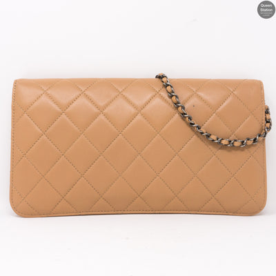 Beige Quilted Tote Bag With Pouch