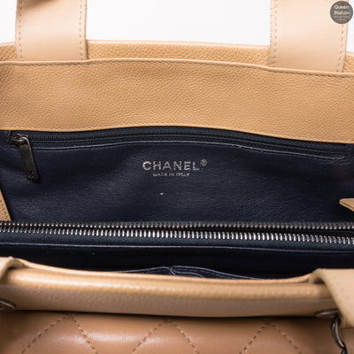 Beige Quilted Tote Bag With Pouch