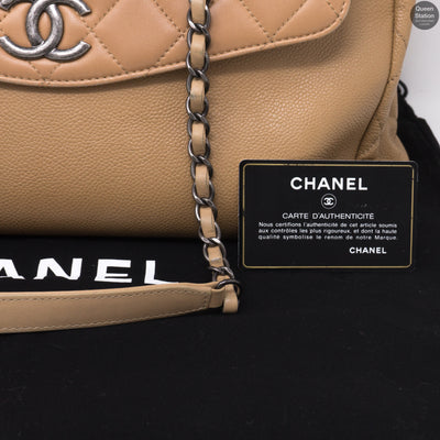 Beige Quilted Tote Bag With Pouch