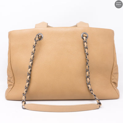 Beige Quilted Tote Bag With Pouch