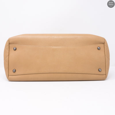 Beige Quilted Tote Bag With Pouch