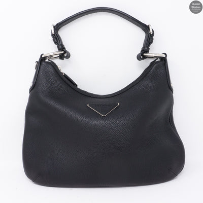 Vitello Daino Black Leather Hobo Bag
