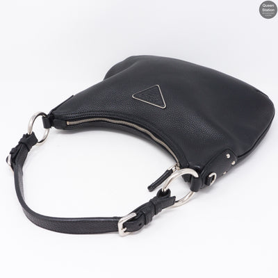 Vitello Daino Black Leather Hobo Bag