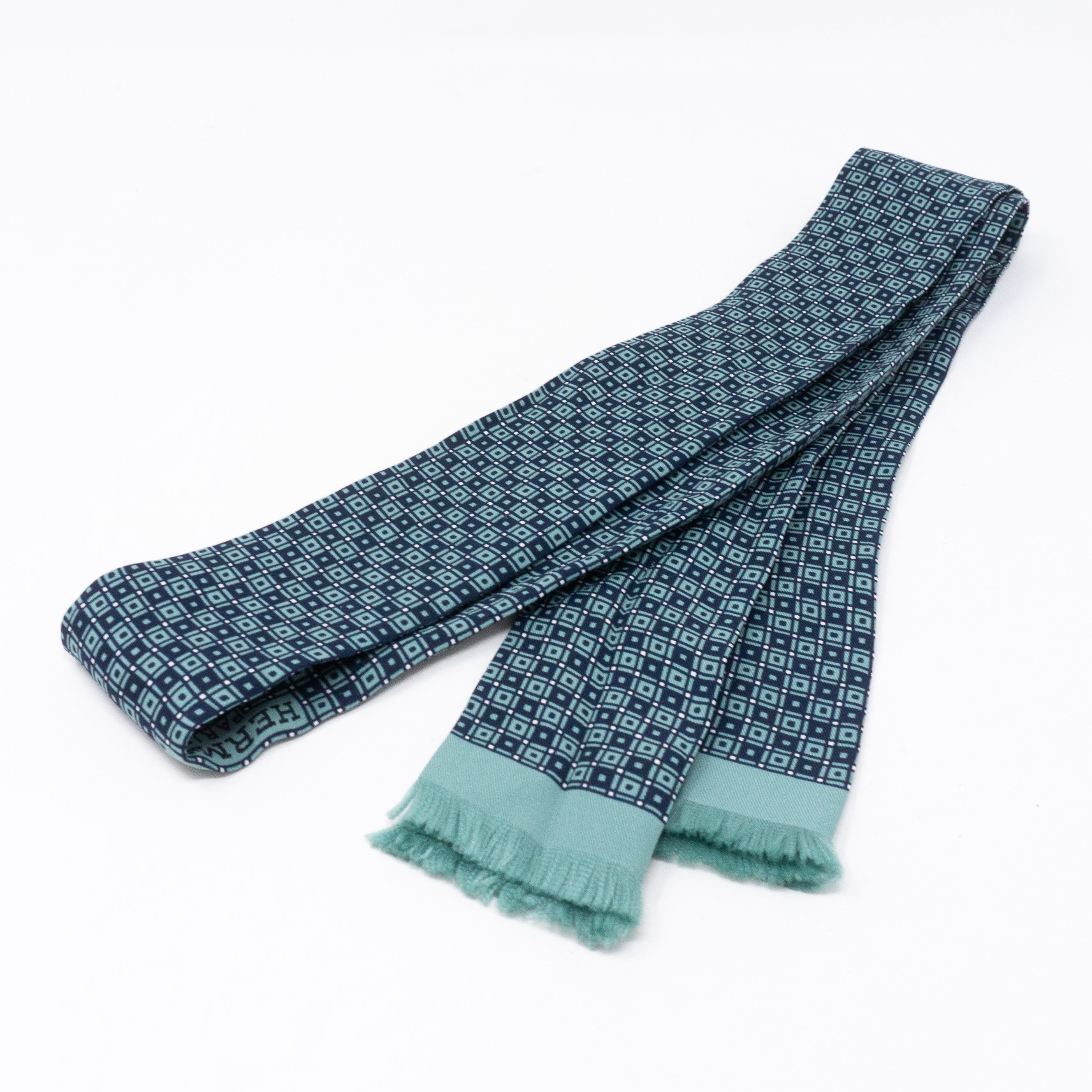 Long Silk Scarf Green Dark Blue