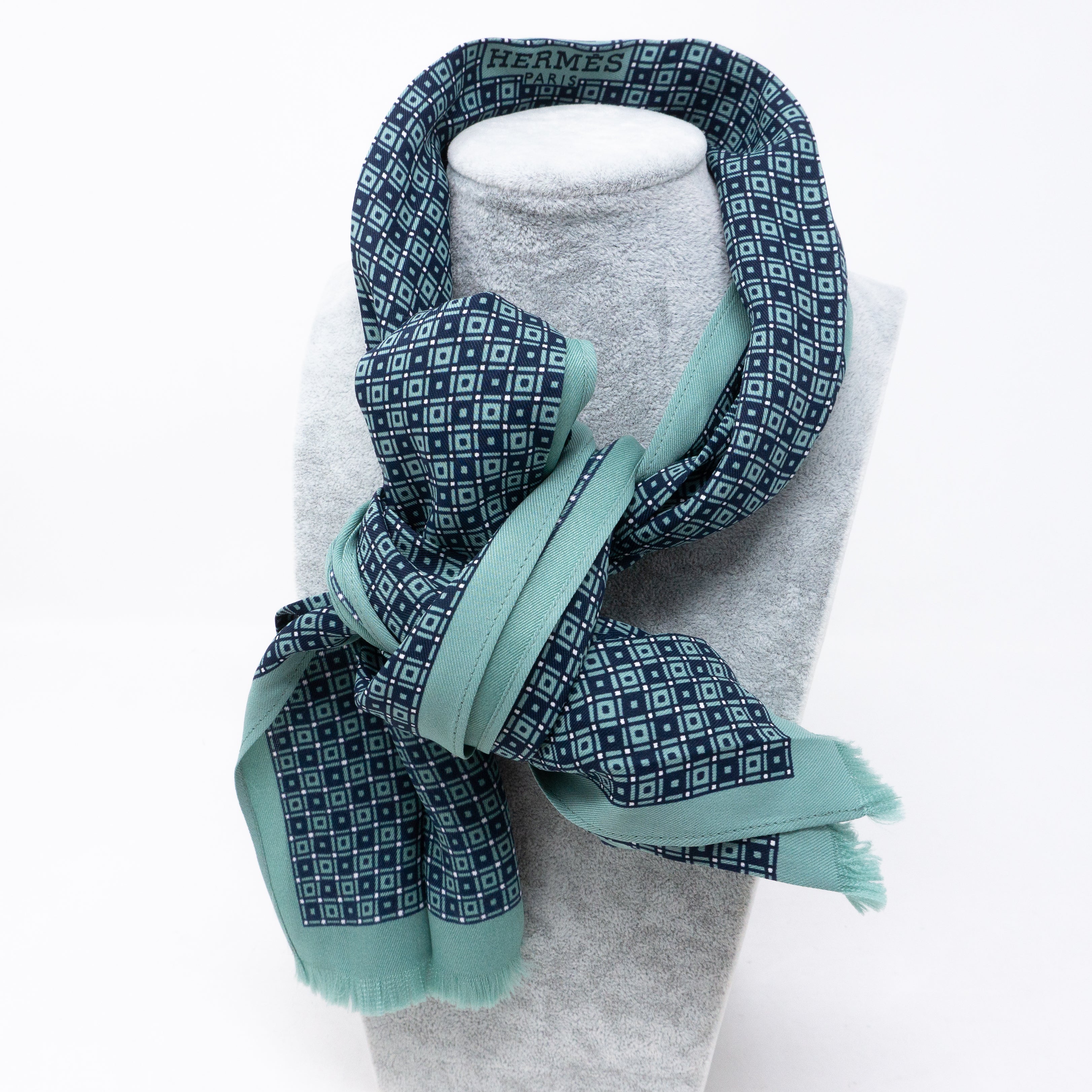 Long Silk Scarf Green Dark Blue