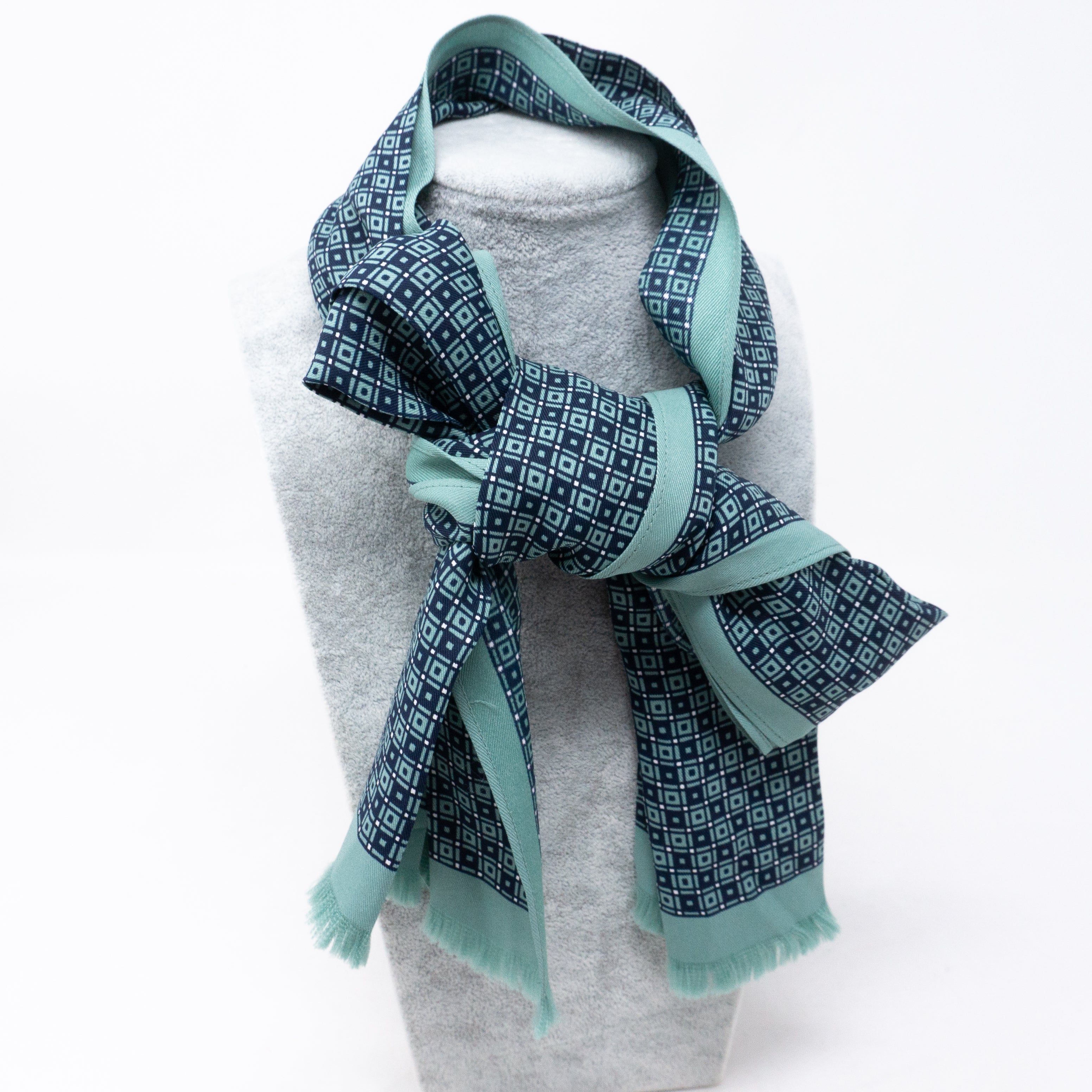Long Silk Scarf Green Dark Blue