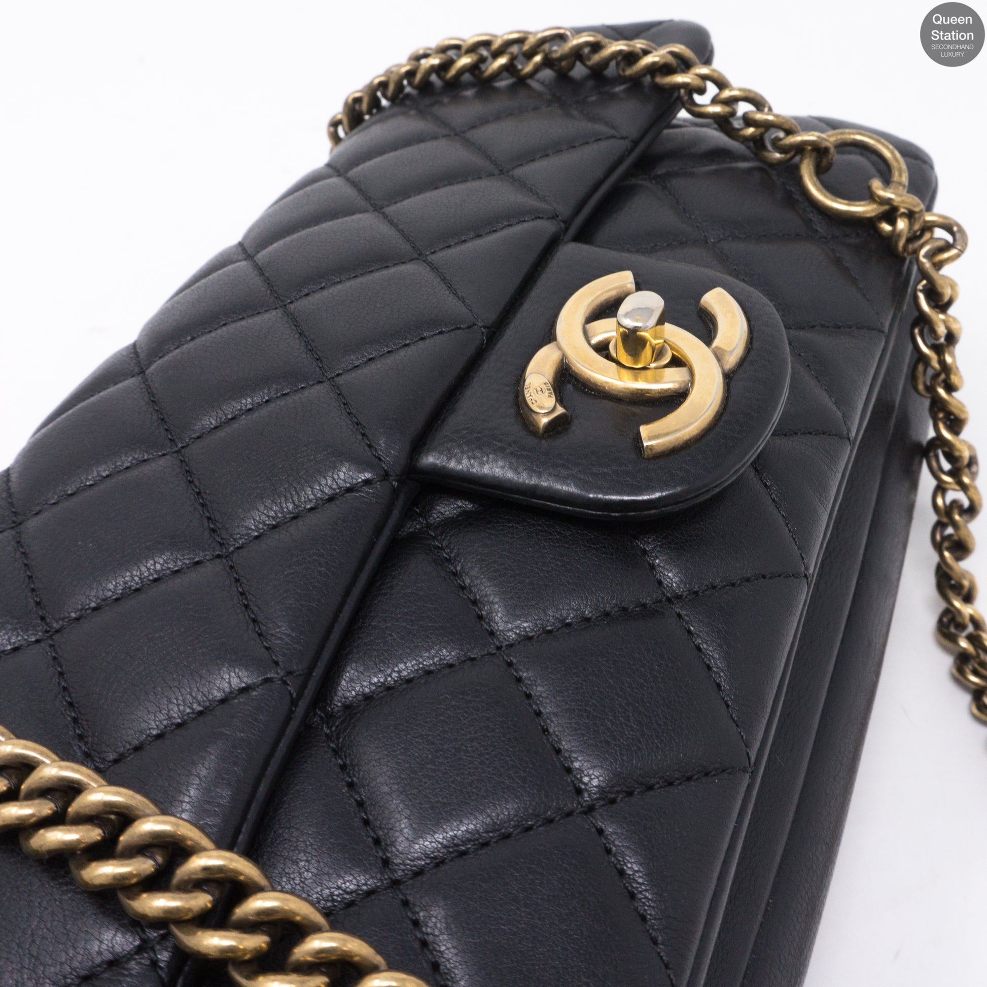 CHANEL Calfskin Quilted Small CC Crown Flap Black 137375