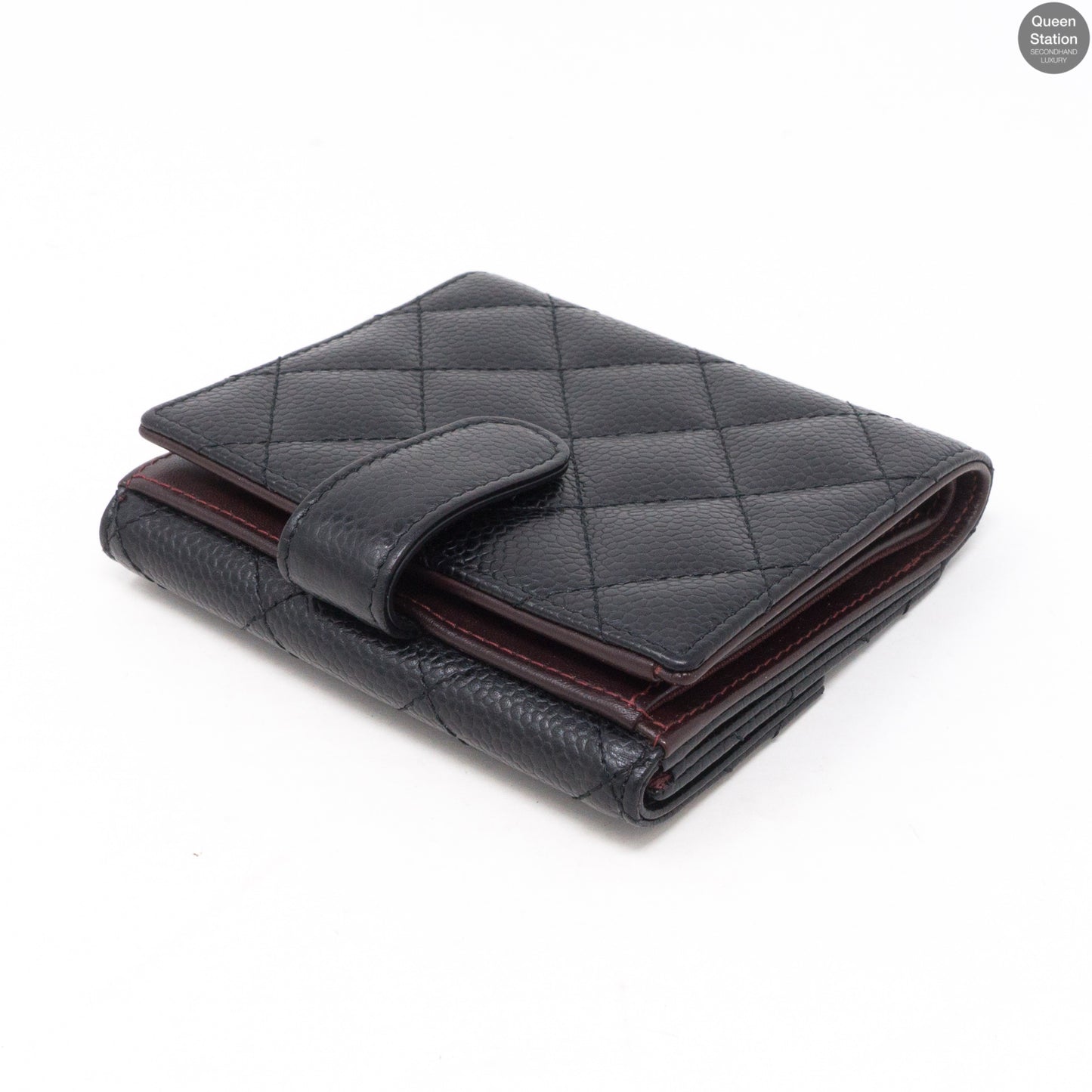 Bi-Fold CC Wallet Black Caviarskin Leather