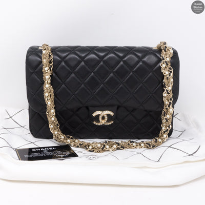 Westminster Pearl Black Leather Tangled Chain Bag