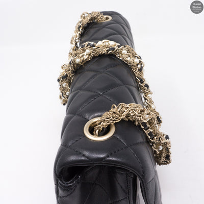 Westminster Pearl Black Leather Tangled Chain Bag