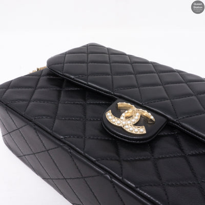 Westminster Pearl Black Leather Tangled Chain Bag