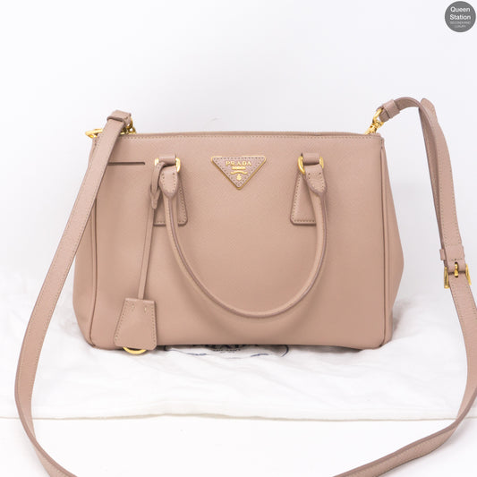 Saffiano Leather Double Zip Dusty Pink