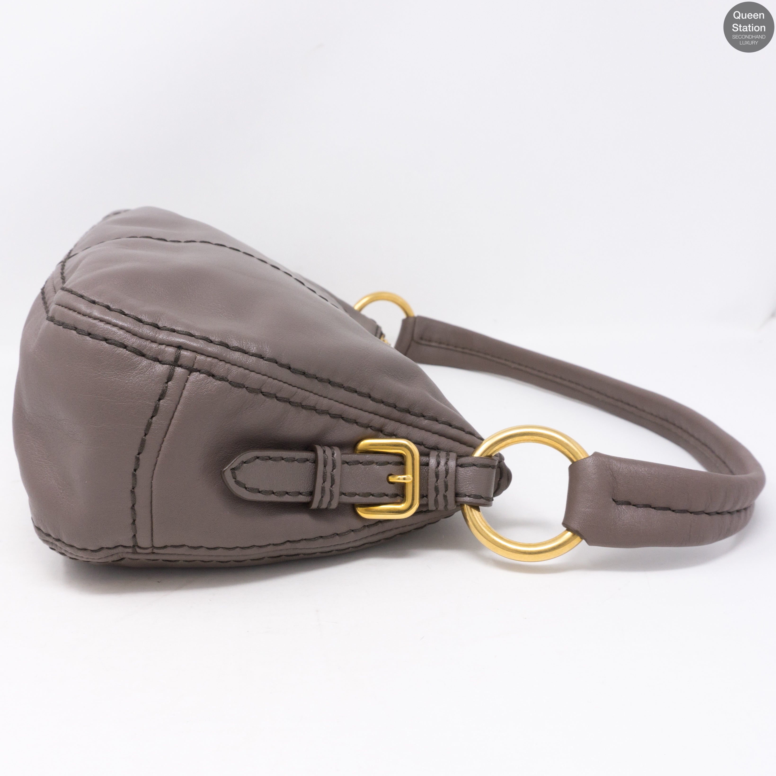Grey Leather Shoulder Bag