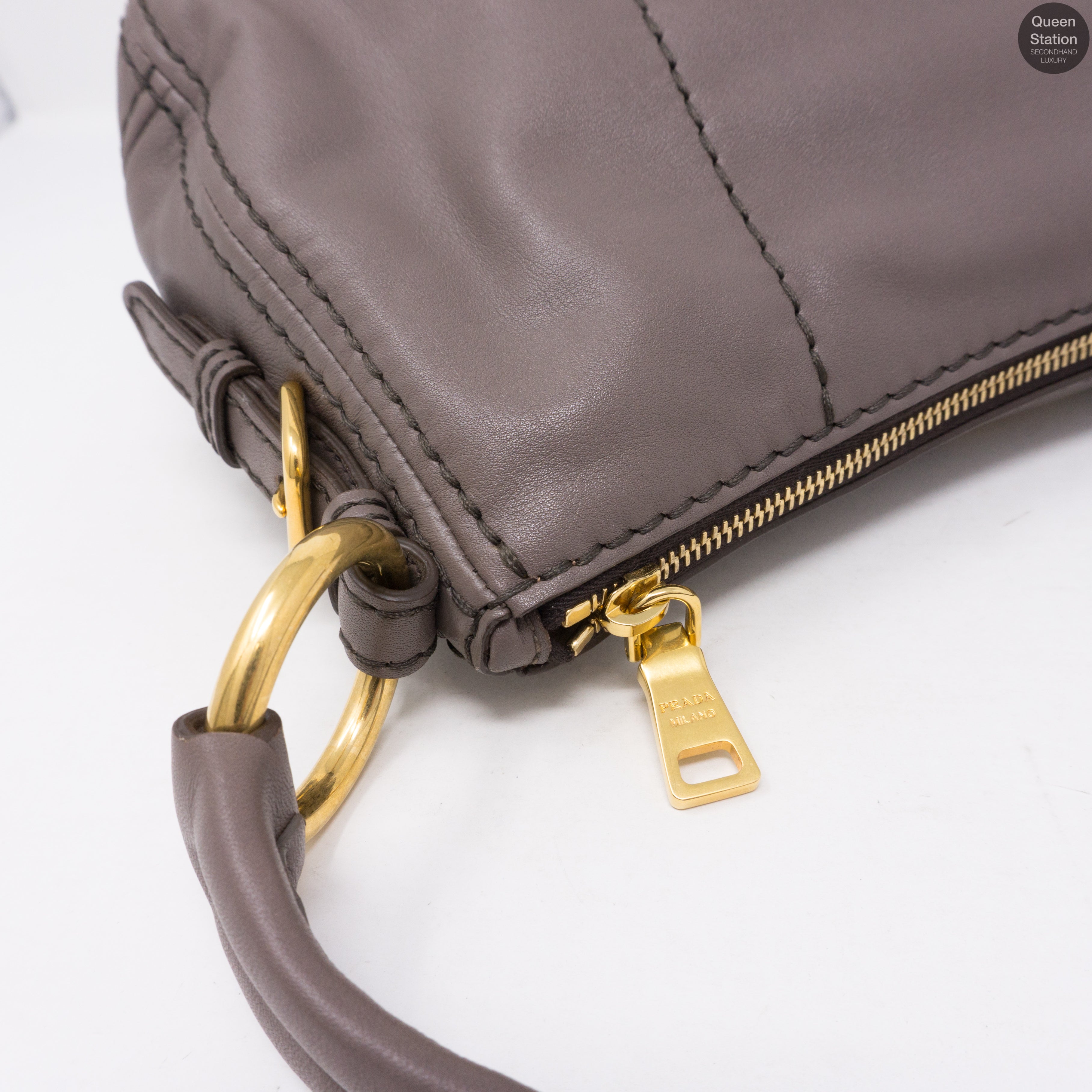 Grey Leather Shoulder Bag