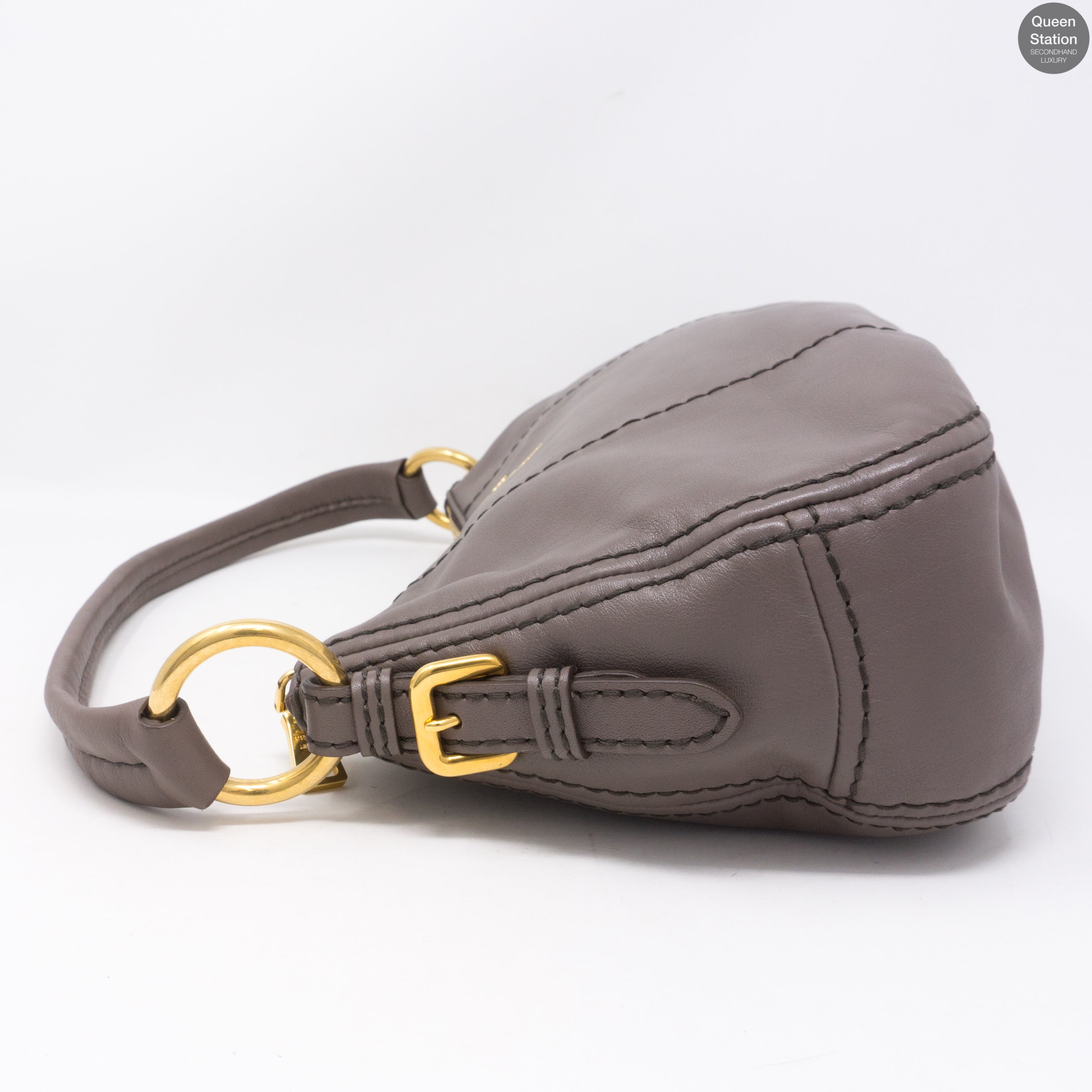 Grey Leather Shoulder Bag