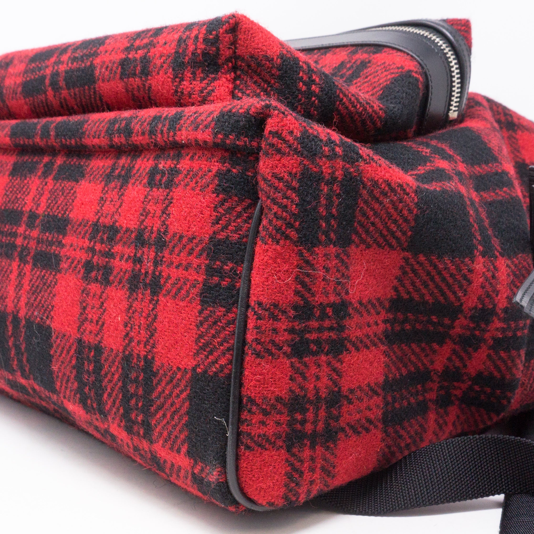 Red and Black Plaid Wool Backpack