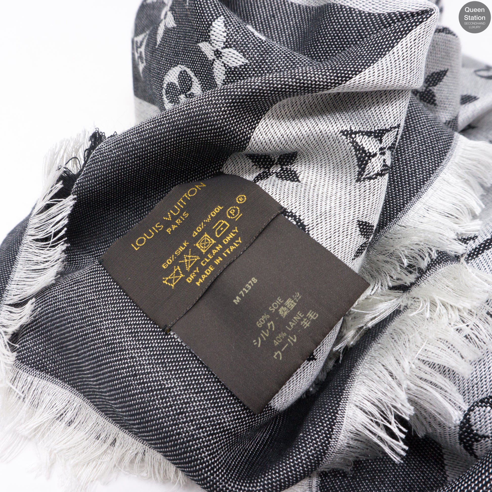 Louis Vuitton monogram DENIM shawl Black Silk Wool ref.170425