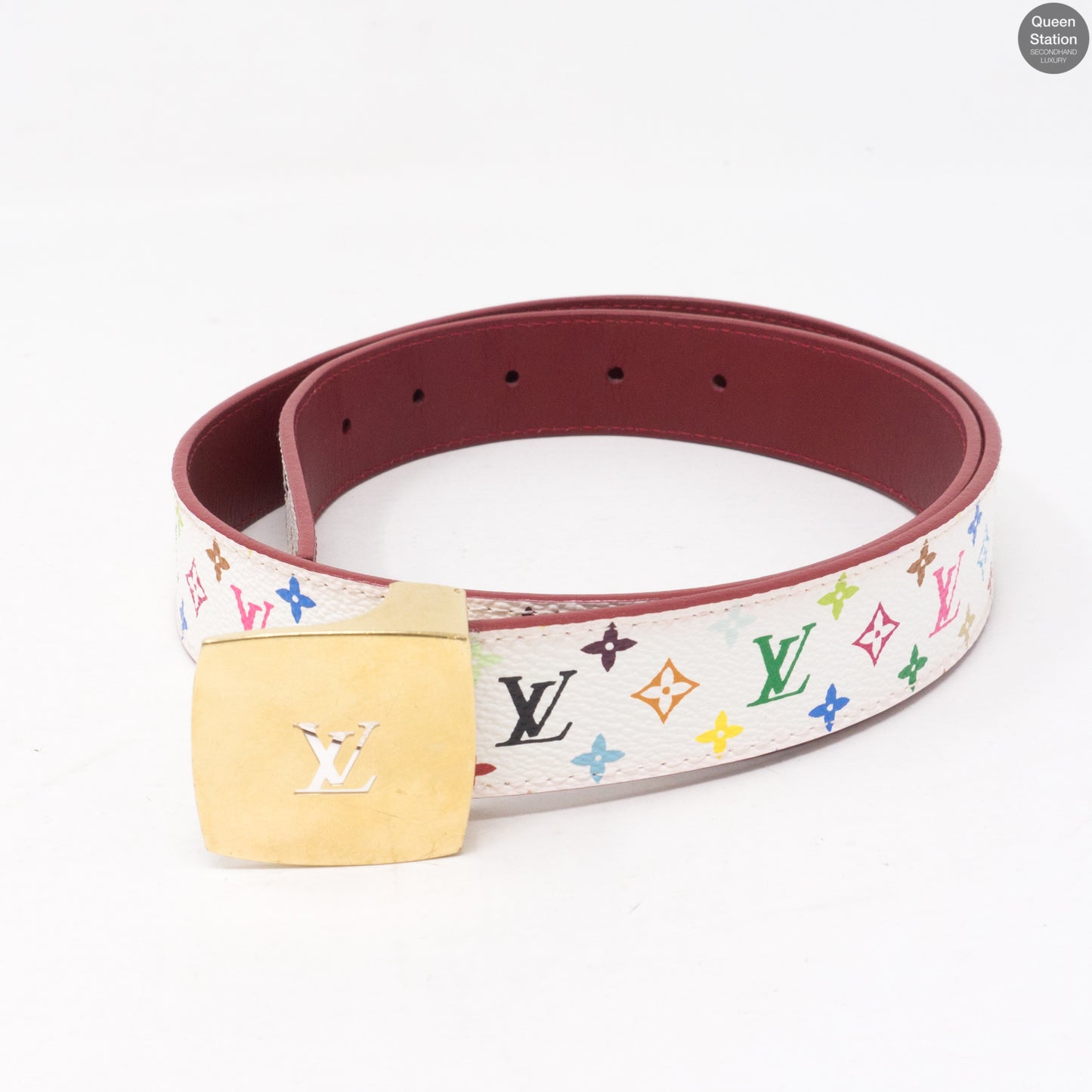 LV Cut White Multicolore Reversible Belt 80 cm