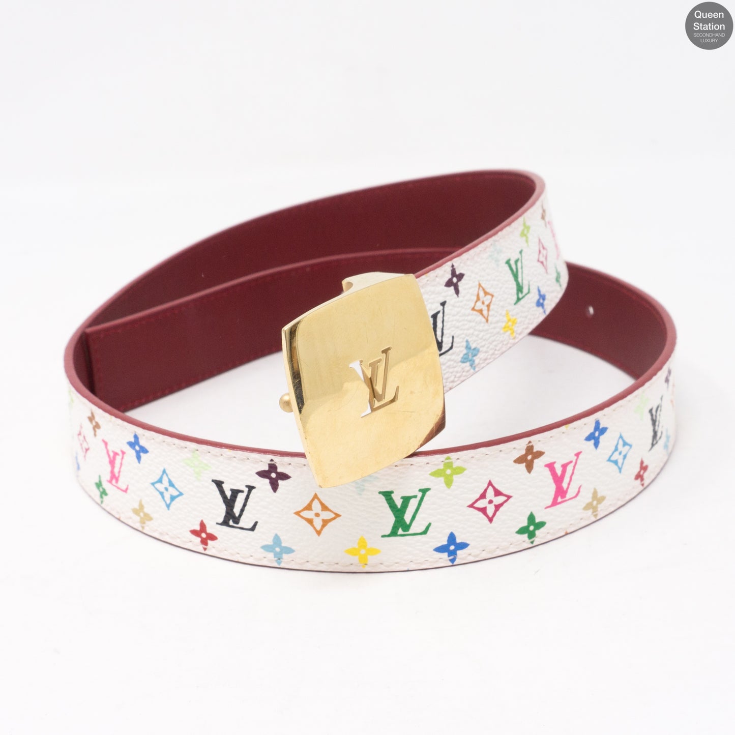 LV Cut White Multicolore Reversible Belt 80 cm