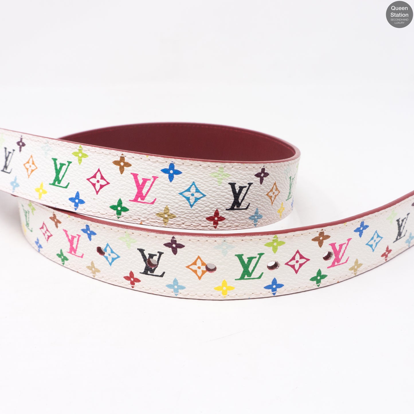 LV Cut White Multicolore Reversible Belt 80 cm