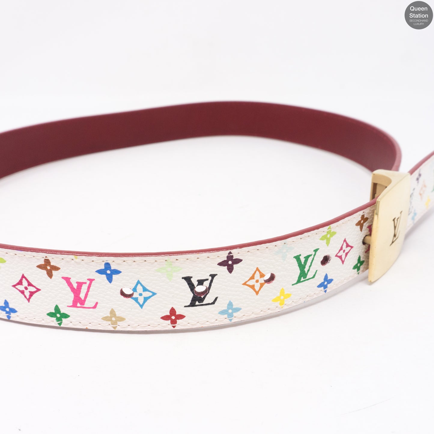 LV Cut White Multicolore Reversible Belt 80 cm