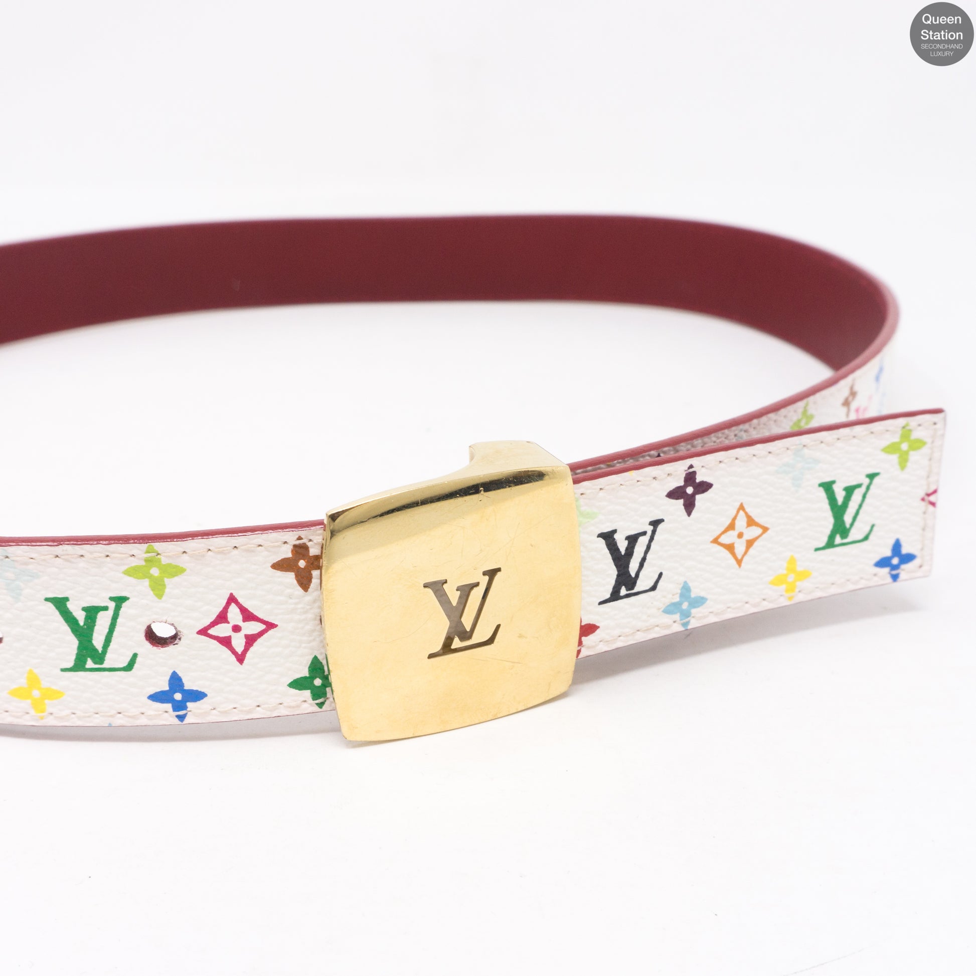 Louis Vuitton Cut White Monogram Multicolor Canvas Reversible Belt